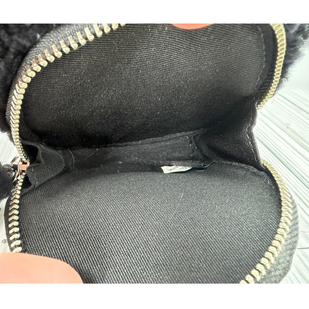 Coach Raccoon Coin Purse Black Pebbled Leather Shearling Pom Pom Wallet - Picture 6 of 7
